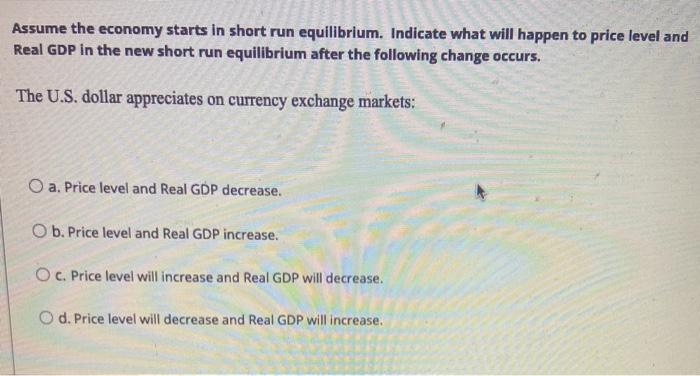 Solved Assume the economy starts in short run equilibrium. | Chegg.com
