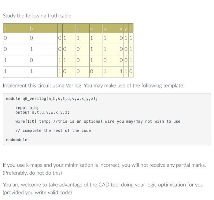 Solved Study the following truth table a b st W X Y Z 0 1 1 | Chegg.com