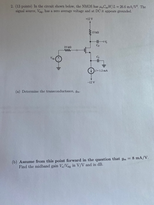 Solved 2. (13 points) In the circuit shown below, the NMOS | Chegg.com