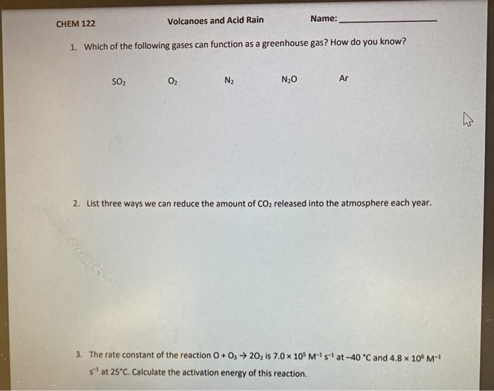 Solved Name Chem 122 Volcanoes And Acid Rain 1 Which Of Chegg Com