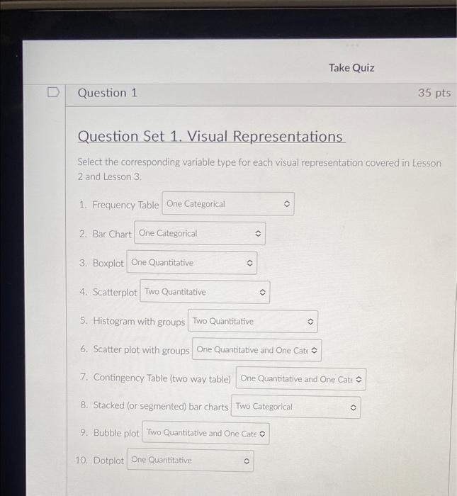 Solved Select the corresponding variable type for each