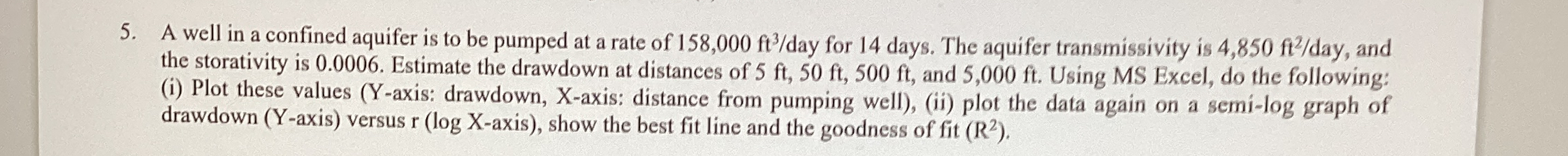 Solved A well in a confined aquifer is to be pumped at a | Chegg.com