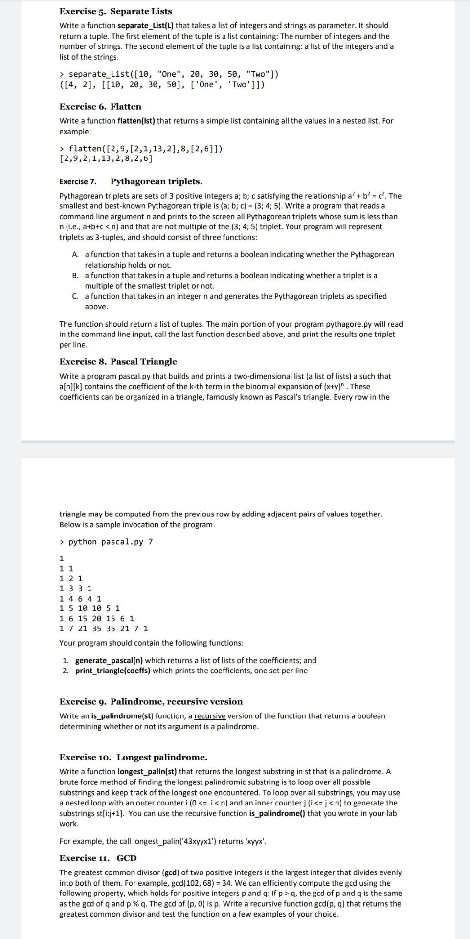 Solved Exercise 5. Separate Lists Write a function | Chegg.com