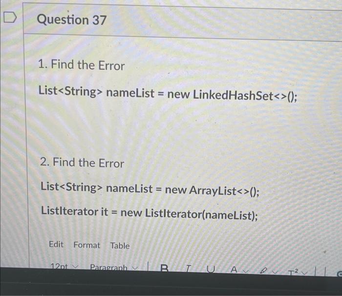 Solved D Question 36 1. Find the Error // Print the second | Chegg.com