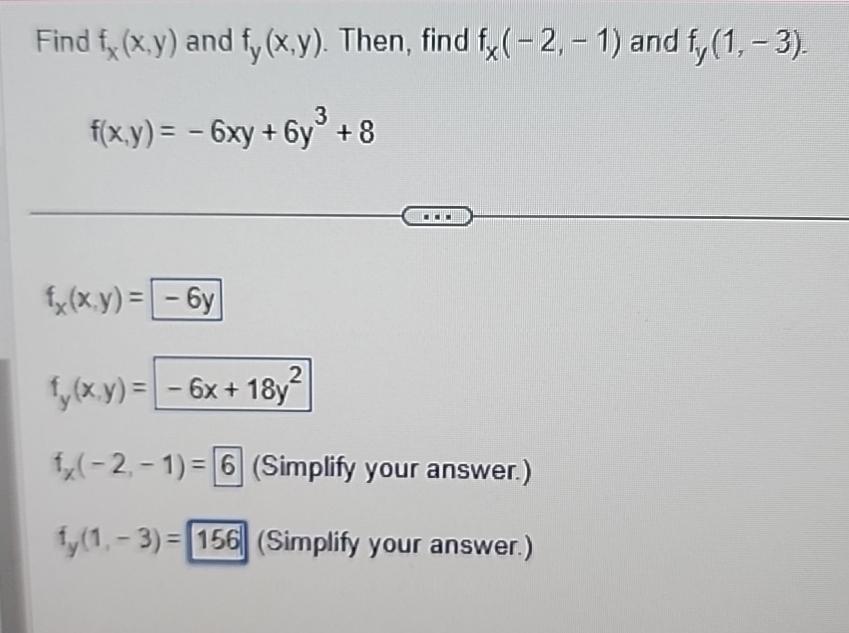 Solved Find Fx X Y ﻿and Fy X Y ﻿then Find Fx 2 1 ﻿and