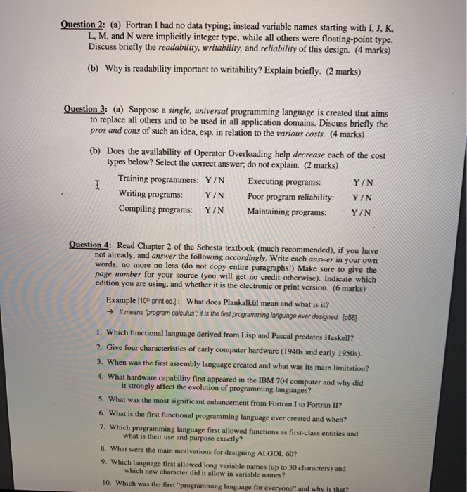 Solved Question 2 A Fortran I Had No Data Typing Inst Chegg Com