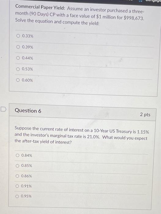 Solved Commercial Paper Yield Assume an investor purchased