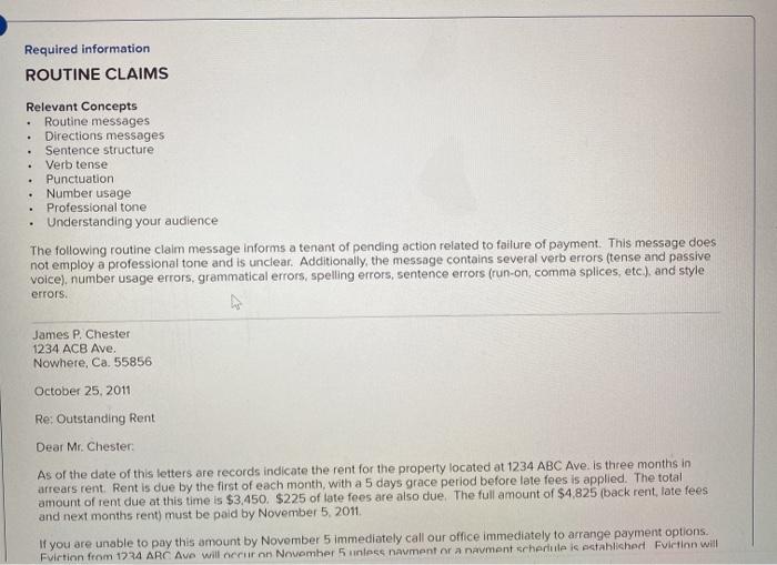 Solved Required information ROUTINE CLAIMS . . . Relevant