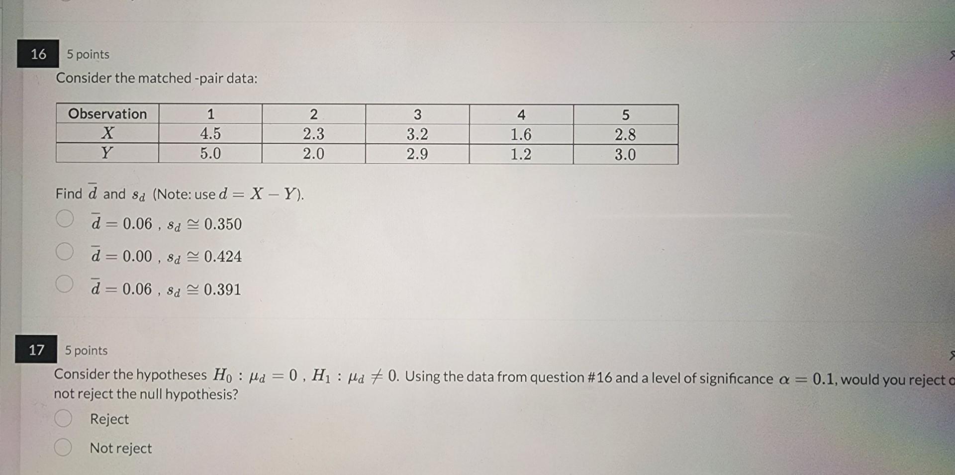 Solved Consider the matched -pair data: Find dˉ and sd | Chegg.com