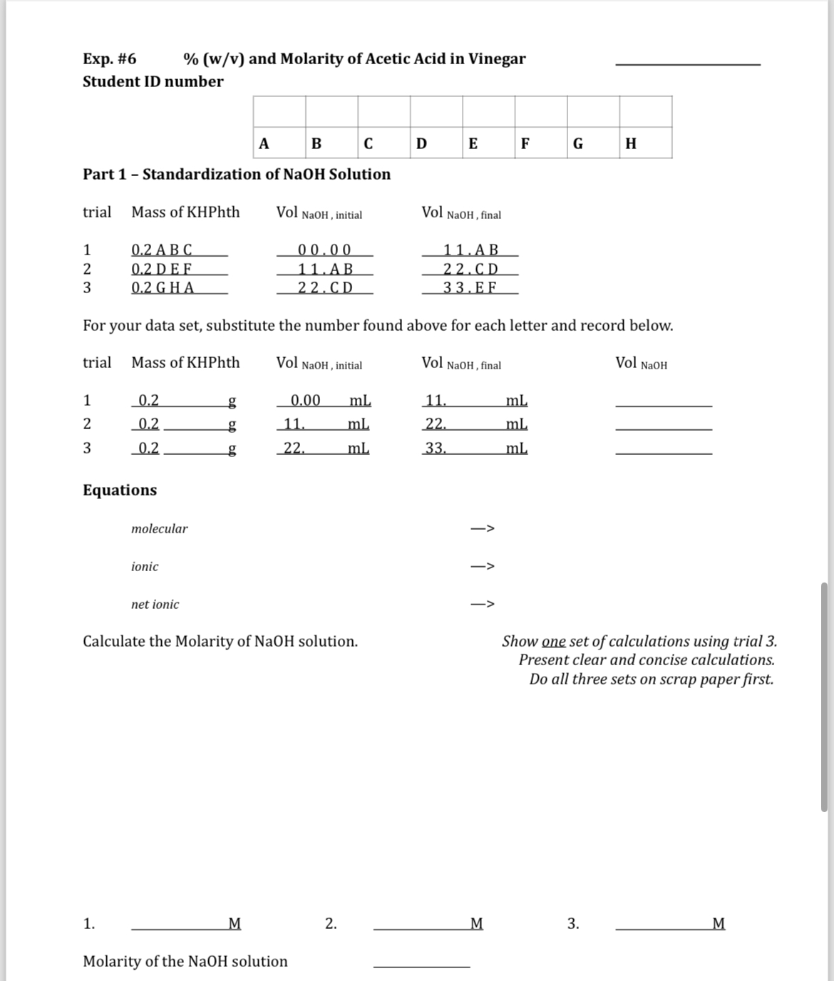 Calculate the Molarity of NaOH solution.Show one set | Chegg.com
