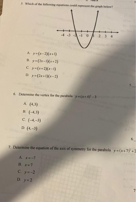 Solved 5 Which Of The Following Equations Could Represent Chegg Com