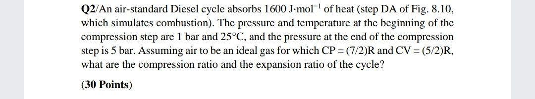 Solved Q2/An air-standard Diesel cycle absorbs 1600 J.moll | Chegg.com