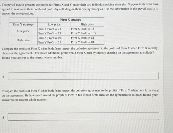 Solved The payoff matrix presents the profits for Firms X | Chegg.com