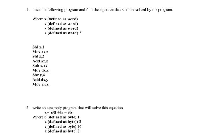 Solved 1. trace the following program and find the equation | Chegg.com