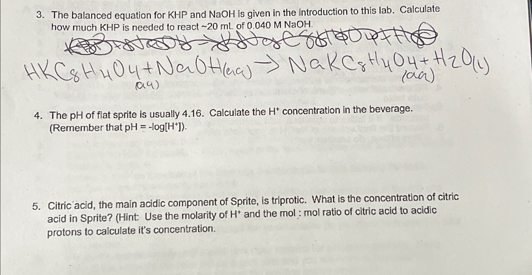 The balanced equation for KHP ﻿and NaOH is given in | Chegg.com