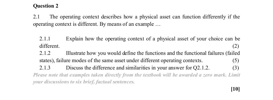 Solved Question 2 2.1 The operating context describes how a | Chegg.com