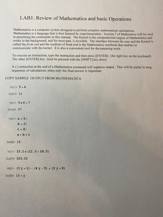 Solved LAB1: Review of Mathematica and basic Operations | Chegg.com