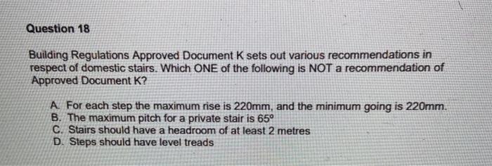 Solved Question 18 Building Regulations Approved Document K Chegg Com