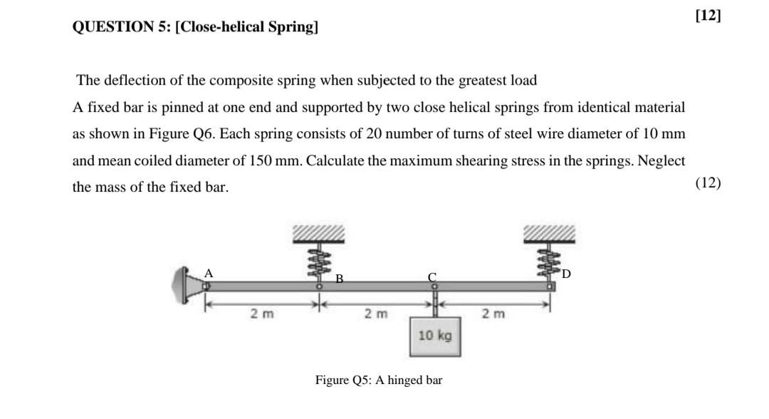 Solved [12] QUESTION 5: [Close-helical Spring] The | Chegg.com