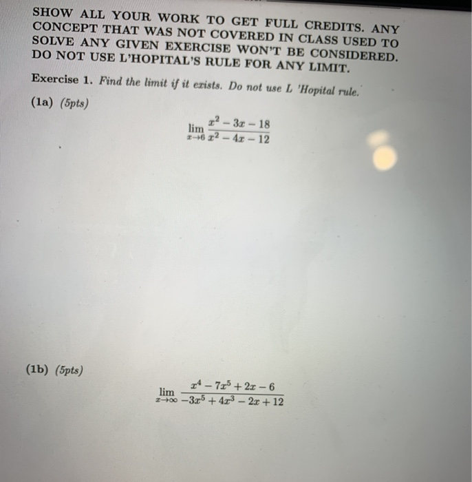Solved SHOW ALL YOUR WORK TO GET FULL CREDITS. ANY CONCEPT | Chegg.com