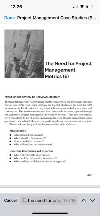 Solved Done Project Management Case Studies (9... The Need | Chegg.com