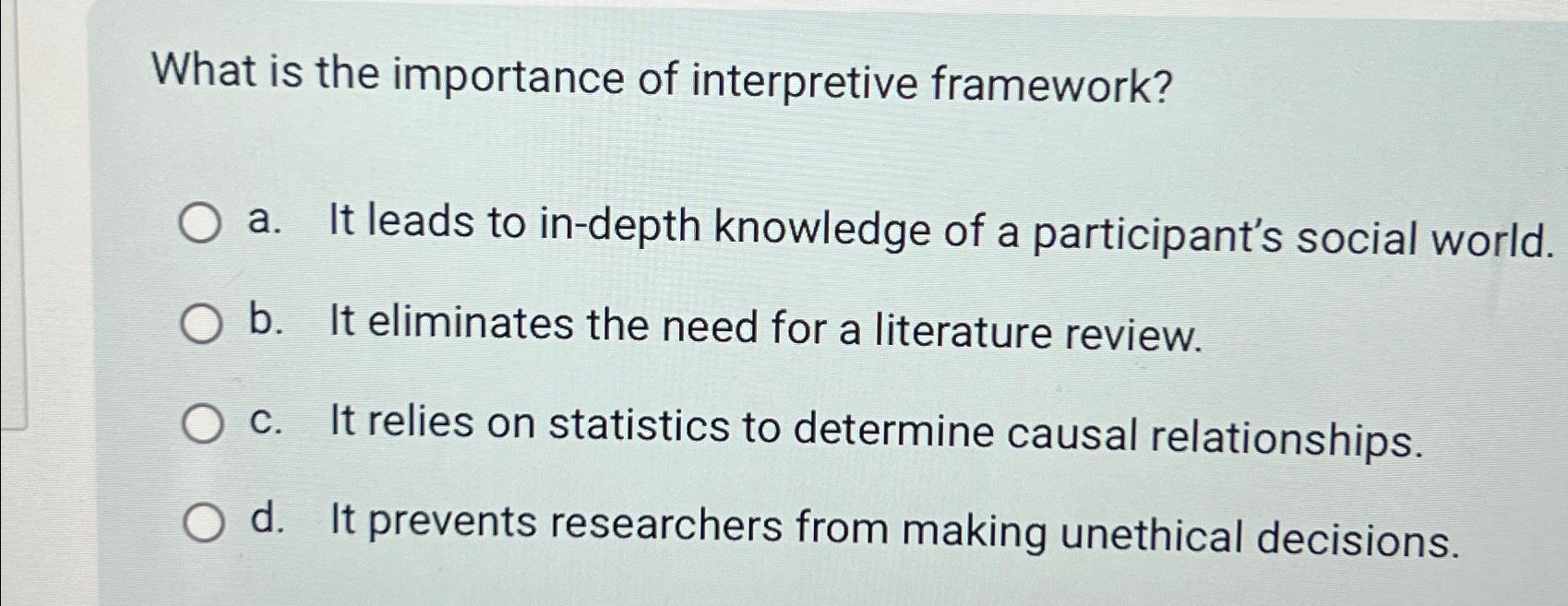 Solved What is the importance of interpretive framework?a. | Chegg.com