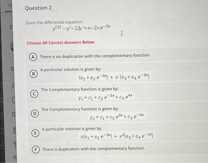 Solved се Question 2 Given the differential equation: (3) | Chegg.com