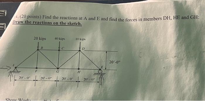 Solved 14. (20 points) Find the reactions at A and E and | Chegg.com