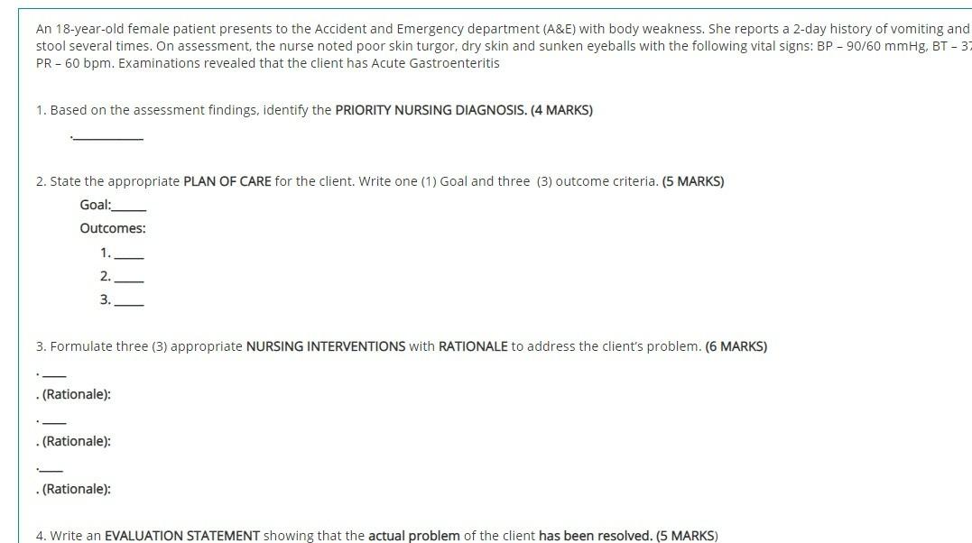 Solved An 18 Year Old Female Patient Presents To The Chegg Com