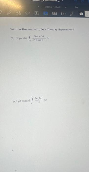 Solved Written Homework 1, Due Tuetiny September s. When | Chegg.com