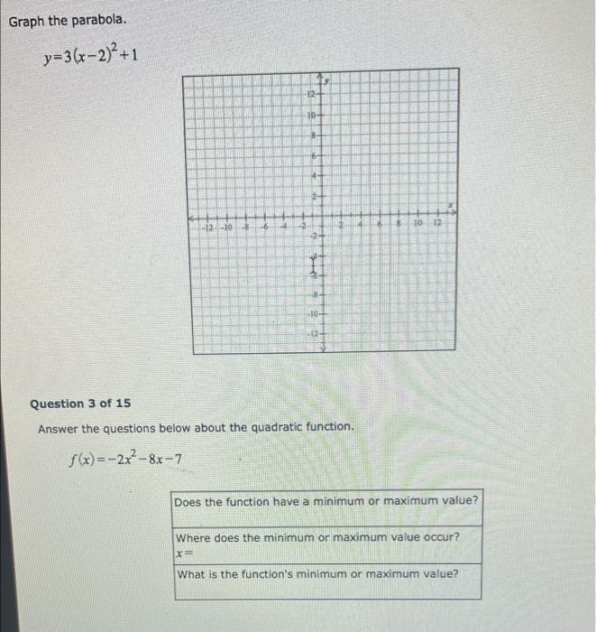 Solved Graph the parabola. y=3(x-2)2 +1 12- 10 6- 4- 12-10 | Chegg.com