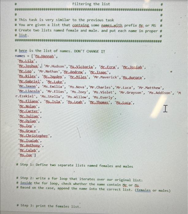 Solved a bor tr prist be tereterition.\# Filtering the list | Chegg.com