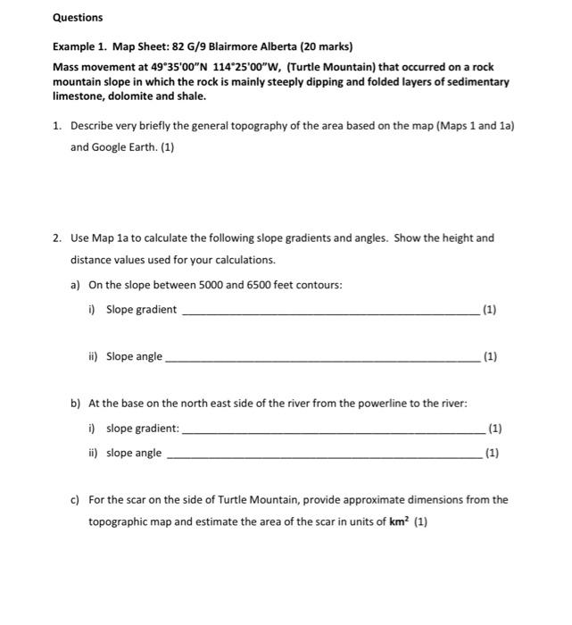 Solved Example 1. Map Sheet: 82G/9 Blairmore Alberta (20 | Chegg.com