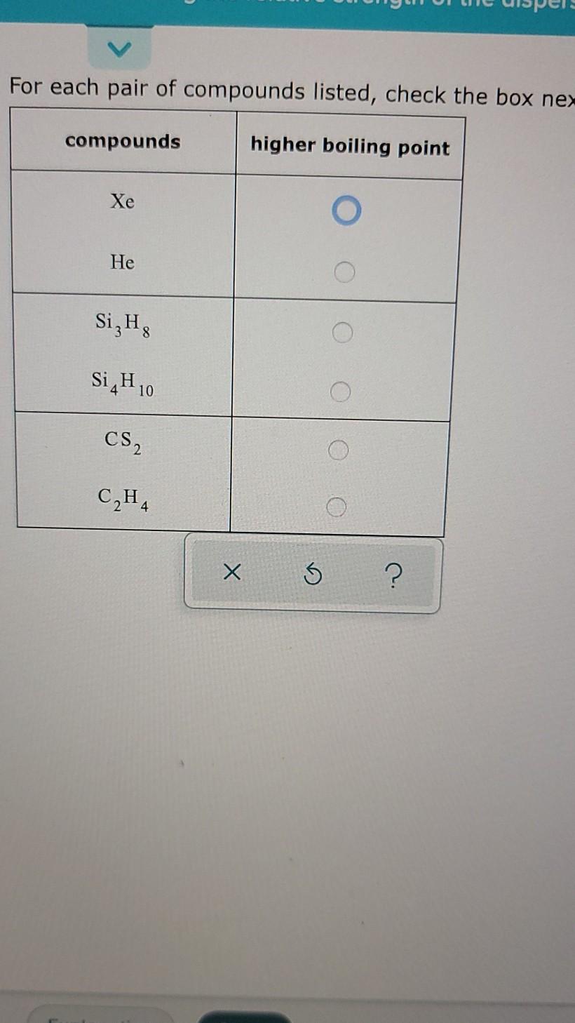 Solved For each pair of compounds listed check the box ne Chegg