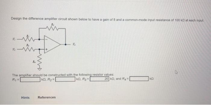 Solved Design the difference amplifier circuit shown below | Chegg.com