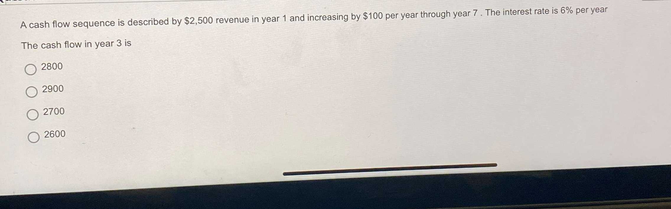 Solved A cash flow sequence is described by $2,500 ﻿revenue | Chegg.com