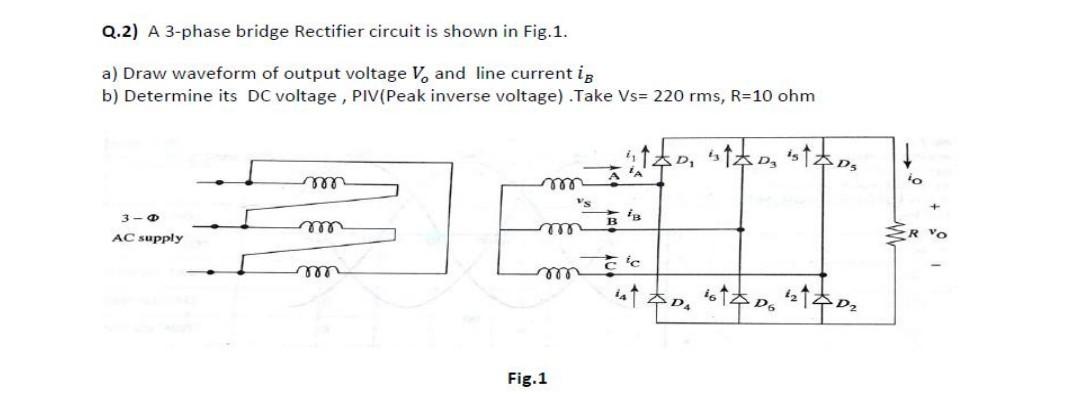 Solved Q.2) A 3-phase bridge Rectifier circuit is shown in | Chegg.com