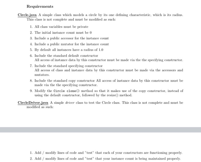 Solved Requirements Circle.java A simple class which models | Chegg.com