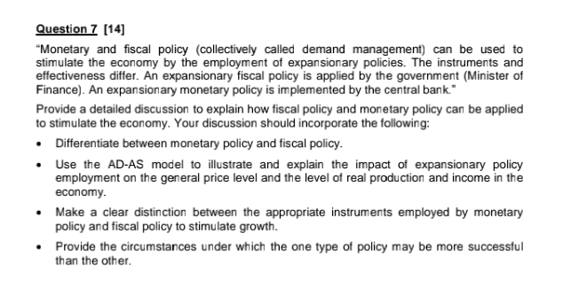 Solved Question 7 [14] "Monetary And Fiscal Policy | Chegg.com