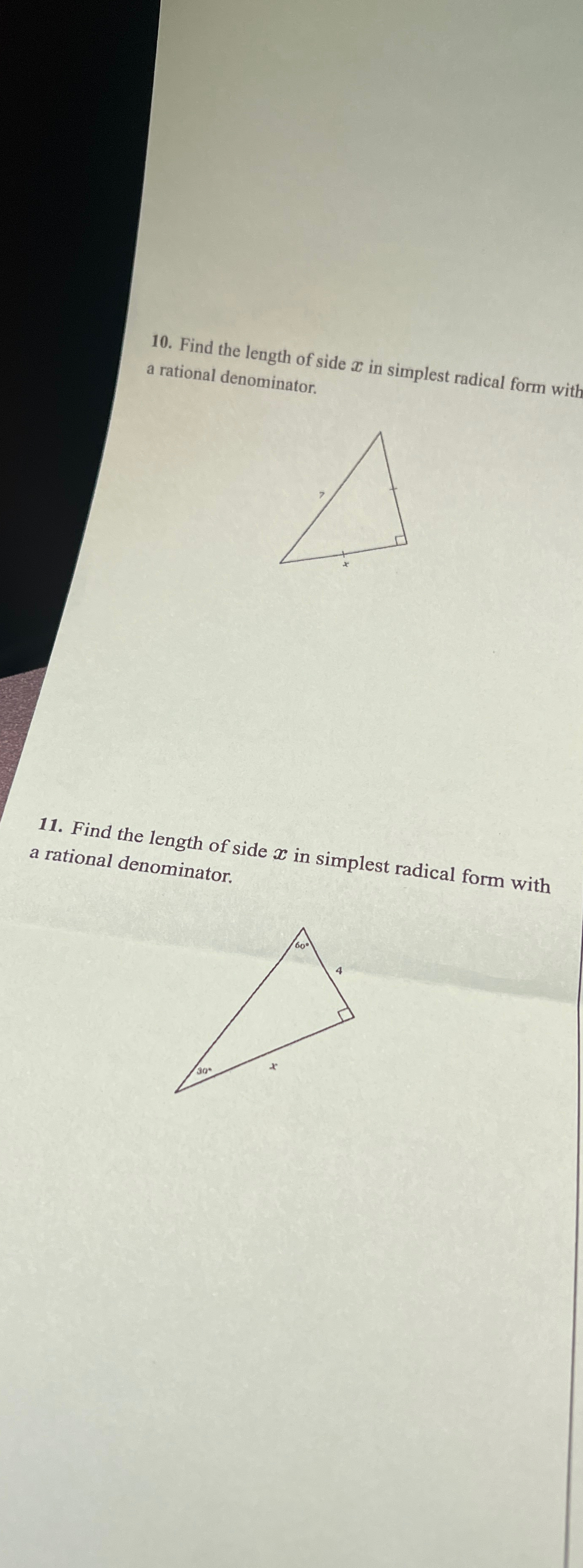 Solved Find the length of side x ﻿in simplest radical form | Chegg.com
