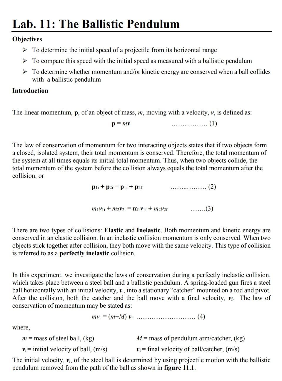 Solved Lab. 11: The Ballistic Pendulum Objectives To | Chegg.com