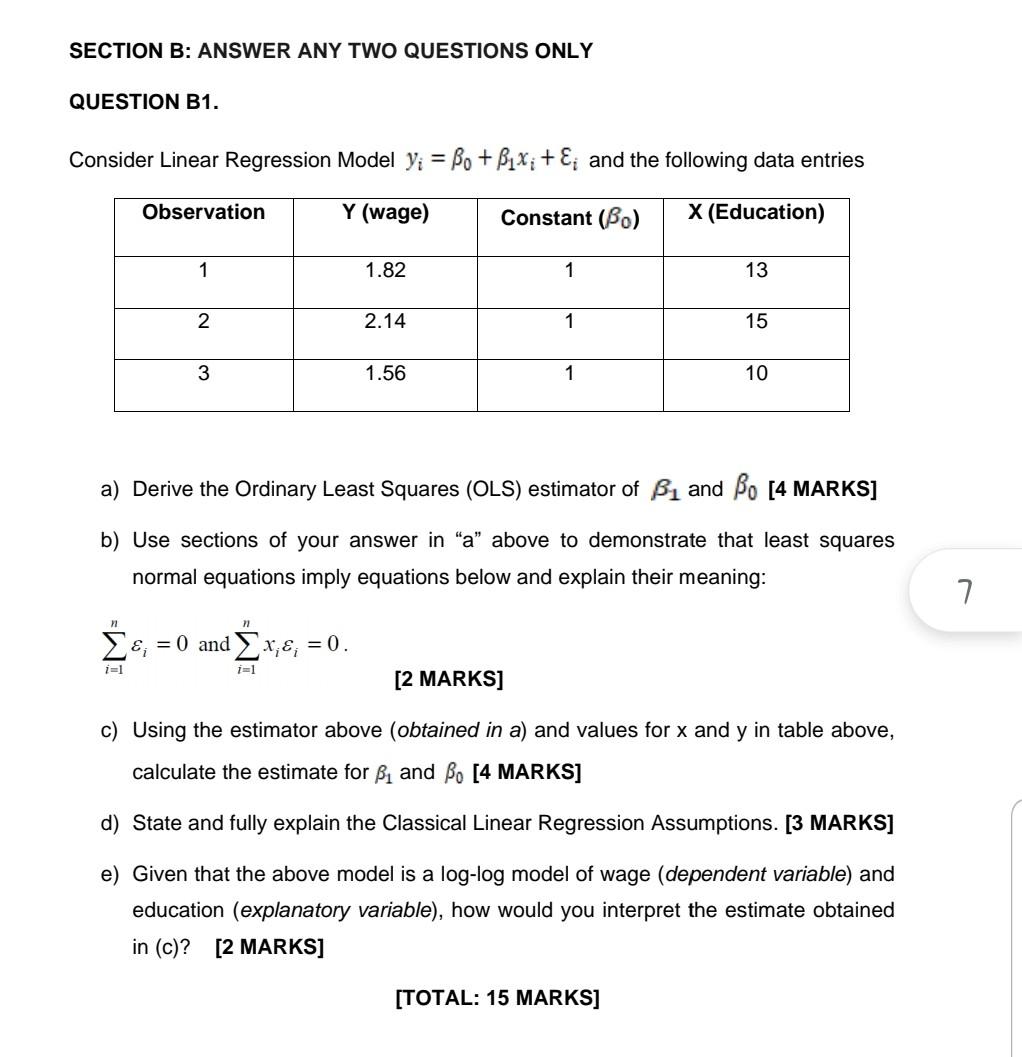 Solved SECTION B: ANSWER ANY TWO QUESTIONS ONLY QUESTION B1. | Chegg.com