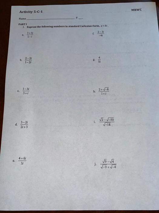 Solved MRWC Activity 5-C-1 Name PARTI 1. Express the | Chegg.com