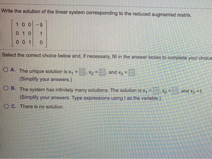 Solved Write the solution of the linear system corresponding | Chegg.com