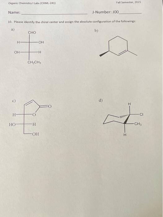 Solved Lab 5. Modelling III: Stereochemistry, Absolute | Chegg.com