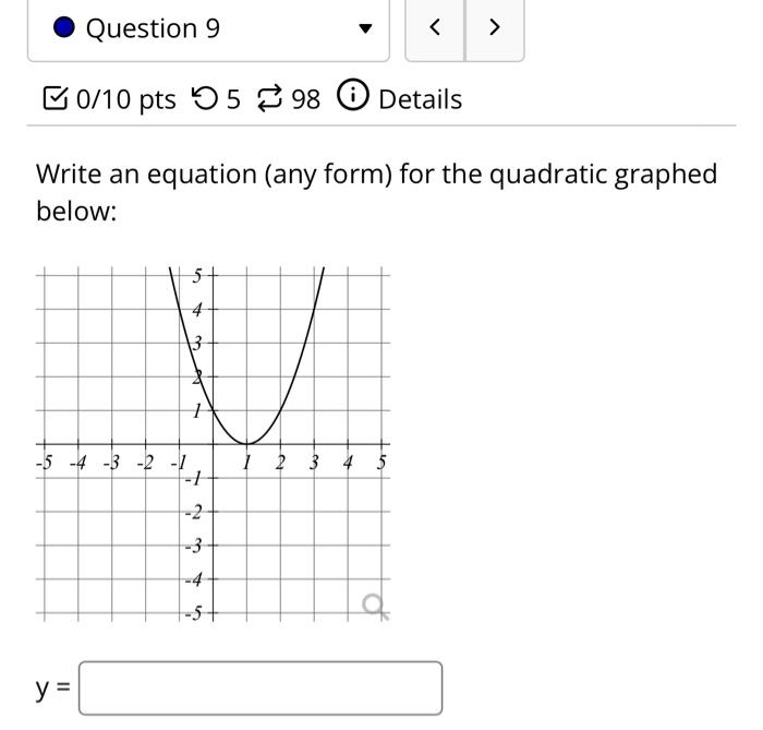 Solved Write an equation (any form) for the quadratic | Chegg.com
