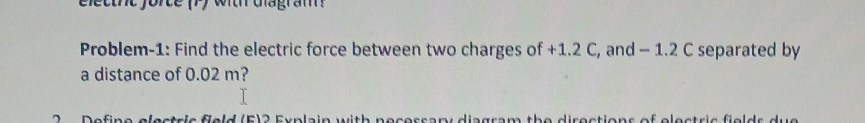 Solved Problem-1: Find the electric force between two | Chegg.com