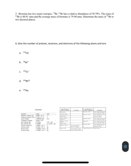 Solved 5. Bromine has two major isotopes, 7Br, 27Br has a