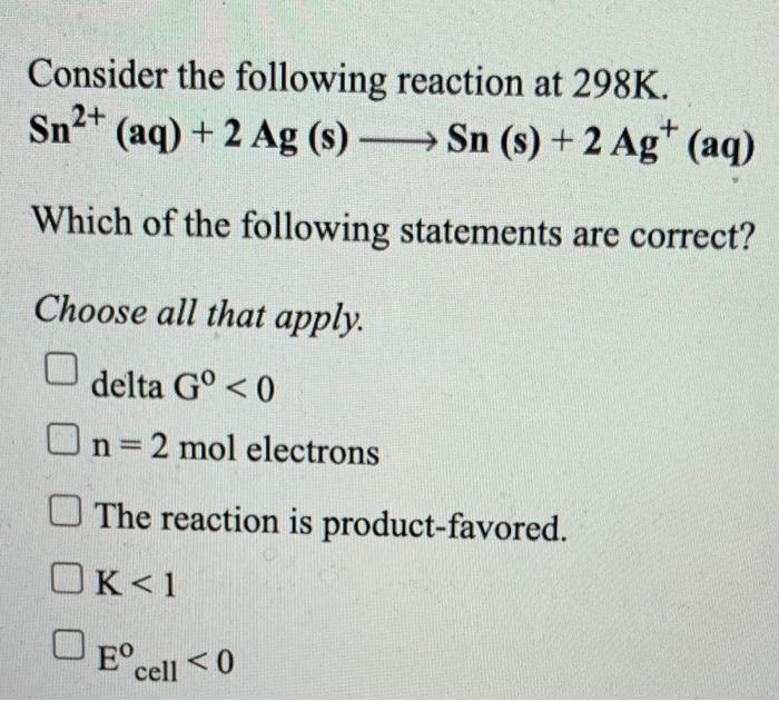 Solved Consider The Following Reaction At 298k Cu2 Aq