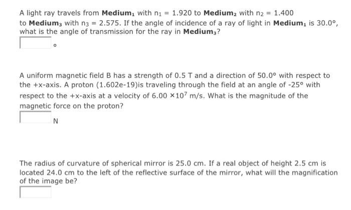 Solved A light ray travels from Medium, with n1 = 1.920 to | Chegg.com